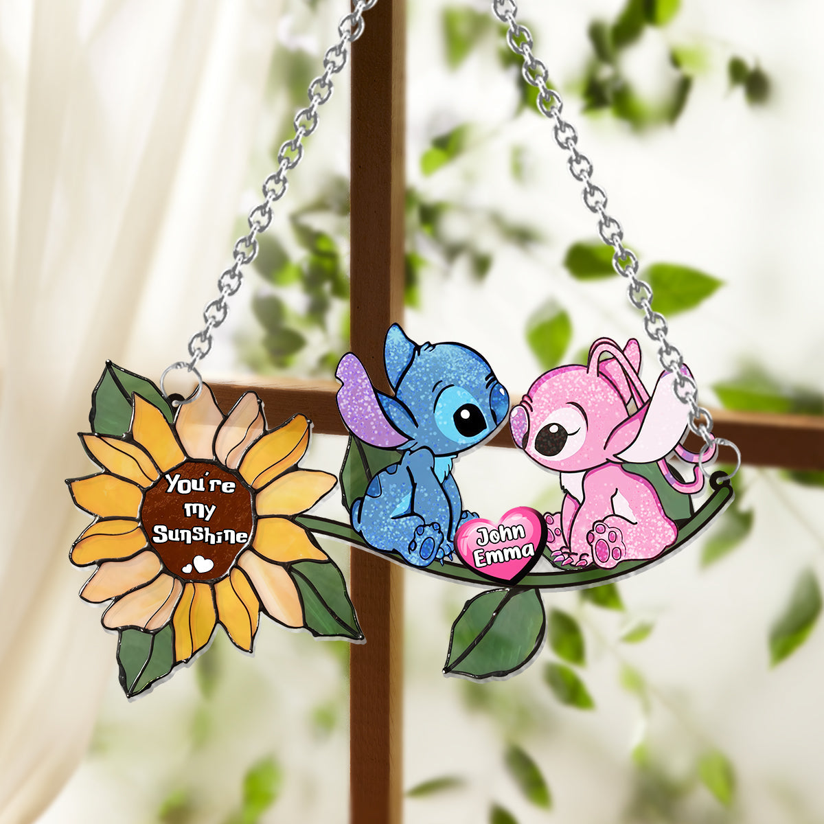 Personalized Sunflower Suncatcher Ornament Custom Names Gift for Anniversaries Window Hanging Suncatcher Ornament GradoCreations