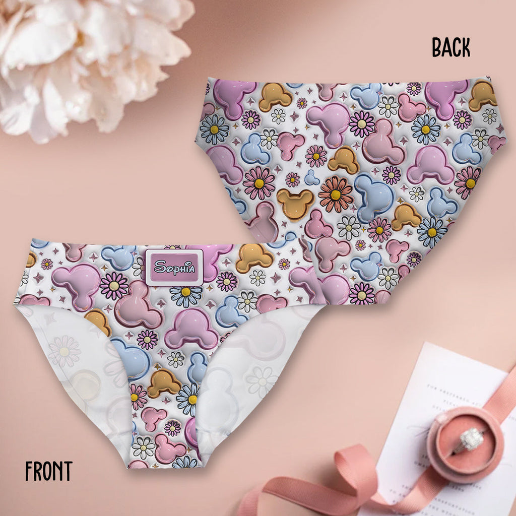 Personalized Cute Mouse Ears Floral Women's Briefs Unique Gift Women Briefs GradoCreations