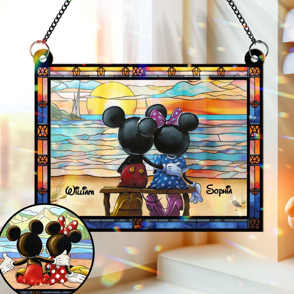 Personalized Mickey Mouse Window Hanging Suncatcher Ornament Gift for Couples Window Hanging Suncatcher Ornament GradoCreations