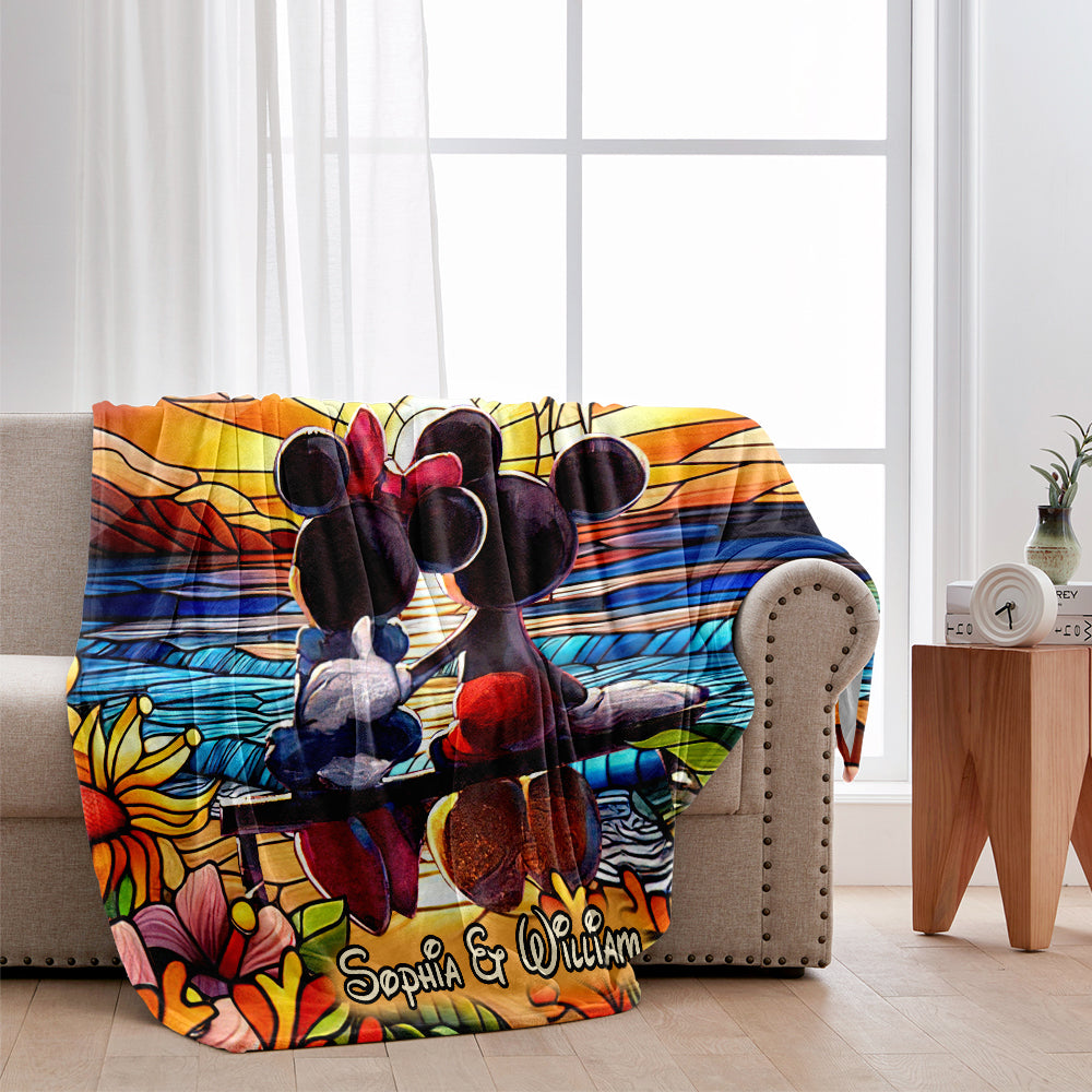 Personalized Romantic Sunset Mouse Blanket Custom Couple Gift Blanket GradoCreations
