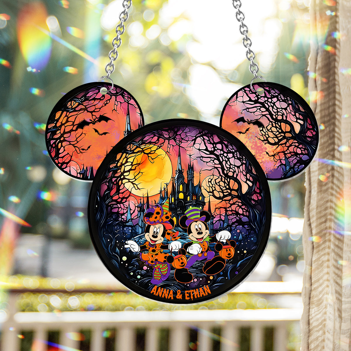 Personalized Halloween Mouse Couple Suncatcher Ornament Gift Window Hanging Suncatcher Ornament GradoCreations