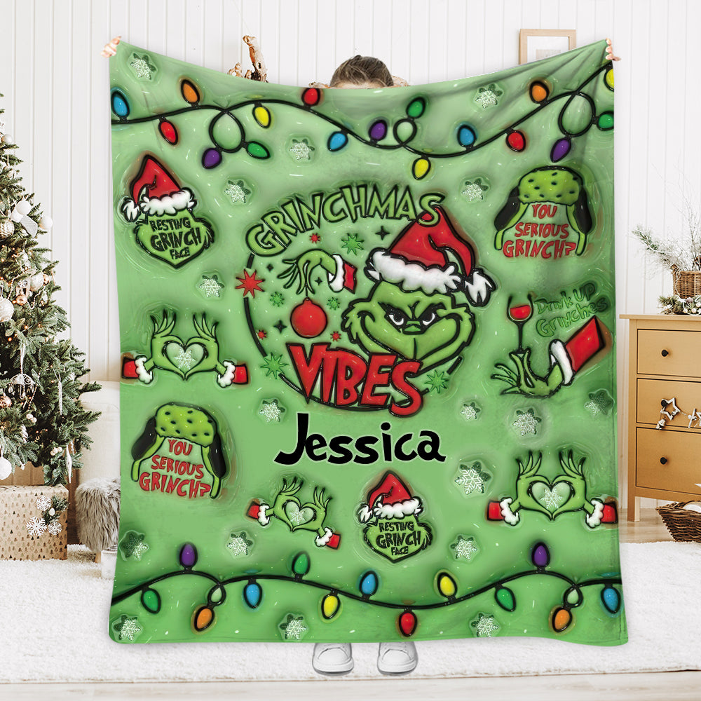 Personalized Merry Grinchmas Blanket Custom Name Gift for Christmas Blanket GradoCreations