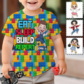Personalized Fun Kids All Over Shirt with Name – Eat Sleep Build Repeat All Over Shirt GradoCreations
