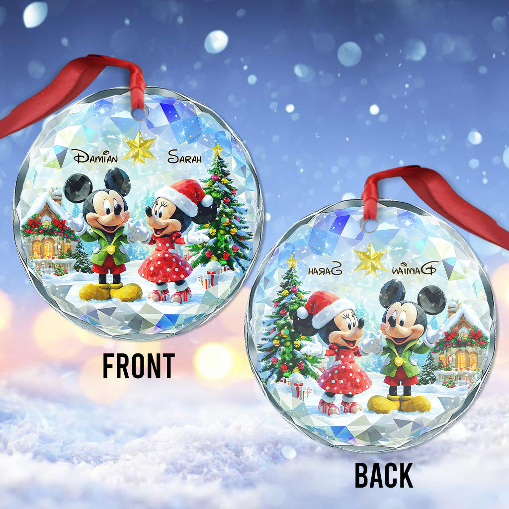 Personalized Round Glass Christmas Ornament with Couple Design Round Shaped Glass Ornament GradoCreations