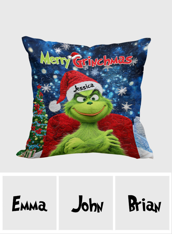 Personalized Merry Grinchmas Throw Pillow Custom Gift for Christmas Throw Pillow GradoCreations