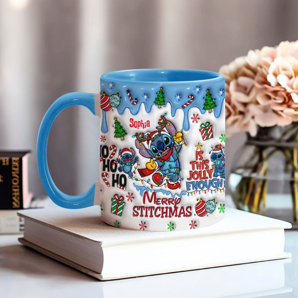 Personalized Merry Stitchmas Accent Mug Custom Name Gift Accent Mug GradoCreations