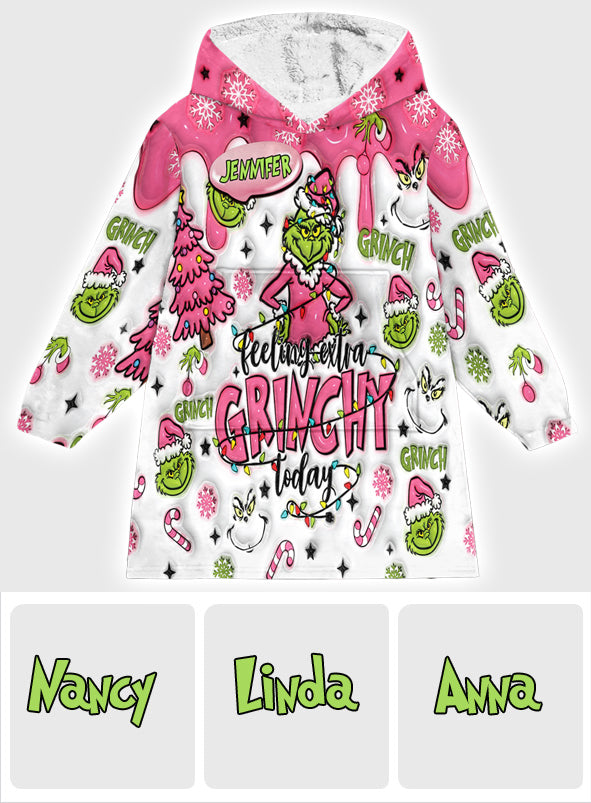 Personalized Grinchy Blanket Hoodie Custom Name Gift for Kids Blanket Hoodie GradoCreations