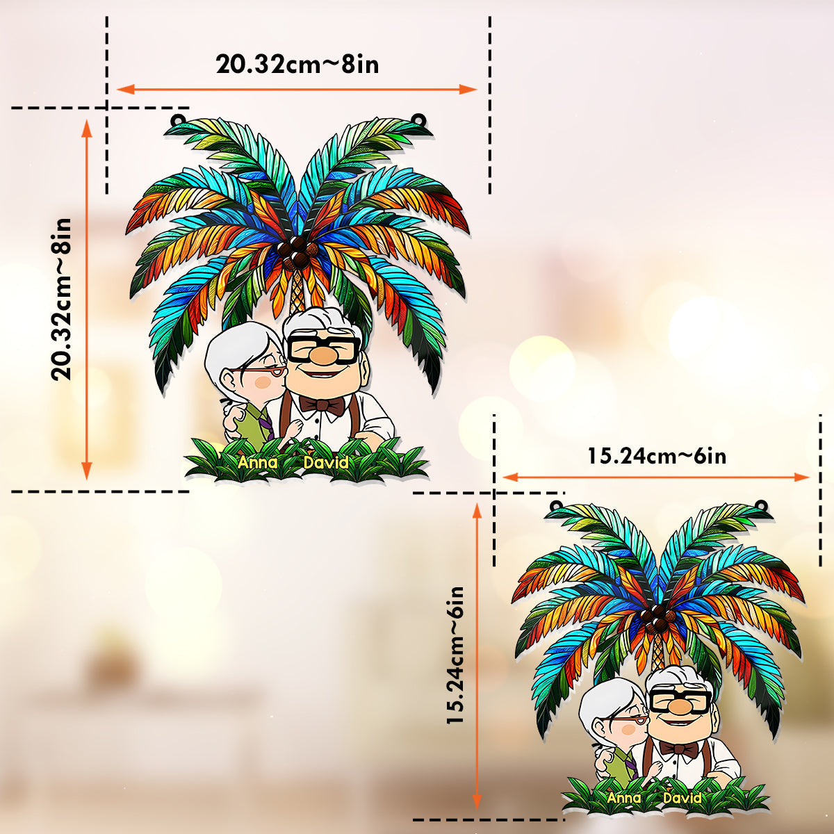 Personalized Palm Tree Suncatcher Ornament for Couples & Animal Lovers Window Hanging Suncatcher Ornament GradoCreations