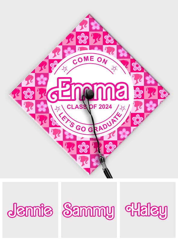 Personalized Graduation Cap Topper Pink Doll Theme Gift for Daughter Cap Topper GradoCreations