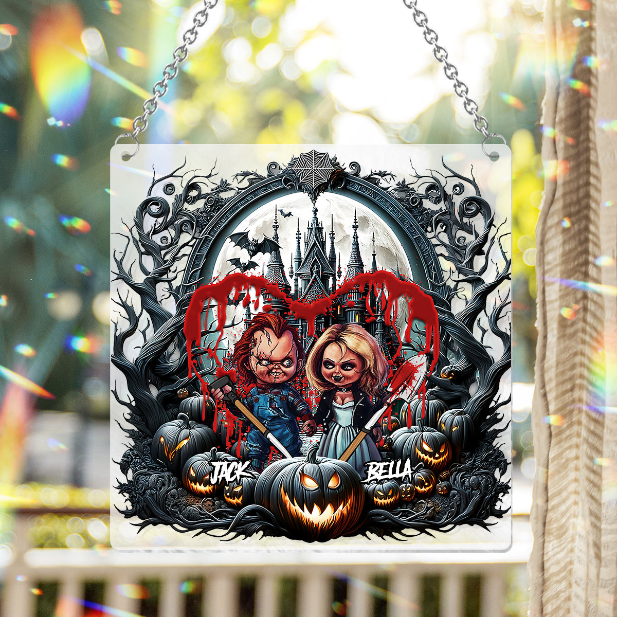 Personalized Halloween Suncatcher Ornament Custom Name Gift Window Hanging Suncatcher Ornament GradoCreations
