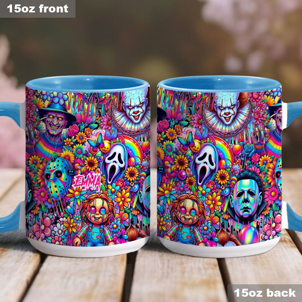 Personalized Colorful Horror Accent Mug with Custom Name - Perfect for Halloween Accent Mug GradoCreations