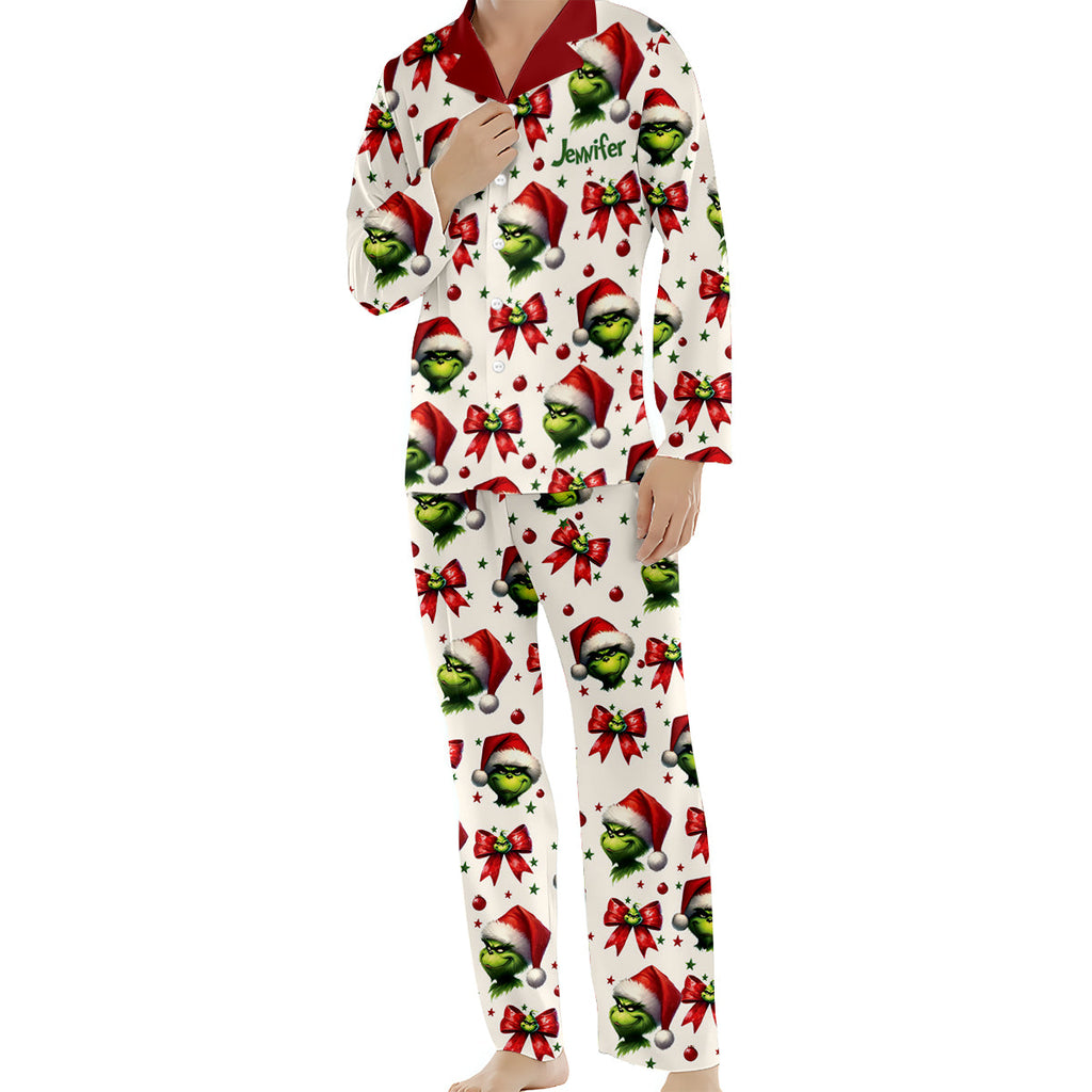 Personalized Grinchmas Button Down Pajamas for Christmas Button Down Pajamas GradoCreations