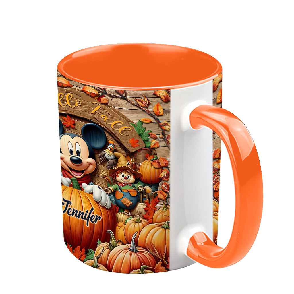 Personalized Hello Fall Accent Mug Custom Name Gift Idea Accent Mug GradoCreations