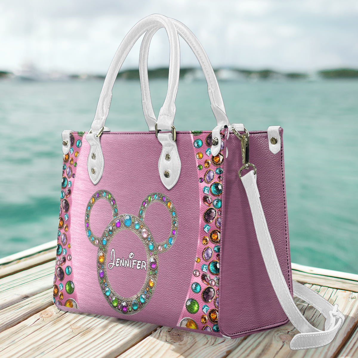 Personalized Pink Leather Handbag with Custom Name for Women Leather Handbag 2 GradoCreations