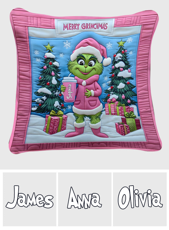 Personalized Grinch Christmas Throw Pillow Custom Name Gift Throw Pillow GradoCreations