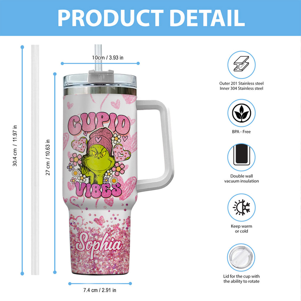 Personalized Cupid Vibes Tumbler with Handle for Christmas Gift Tumbler With Handle GradoCreations