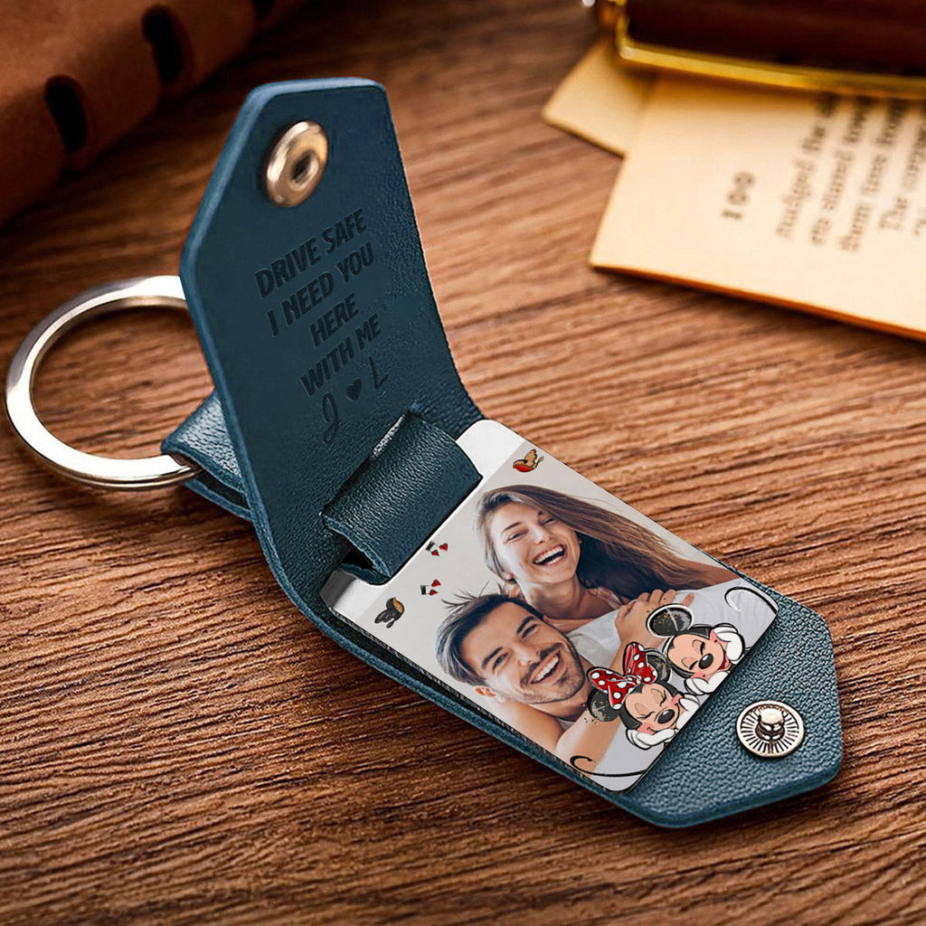 Personalized Leather Photo Keychain Couple Gift with Custom Message Leather Photo Keychain GradoCreations