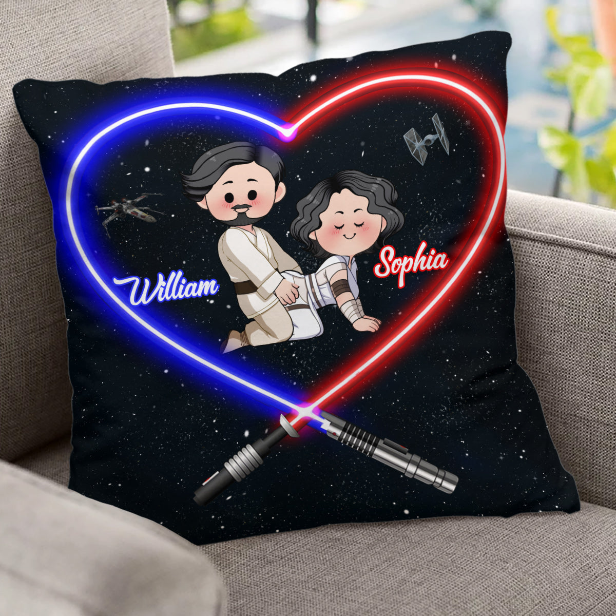 Personalized Star Wars Throw Pillow Custom Names Gift for Couples Throw Pillow GradoCreations