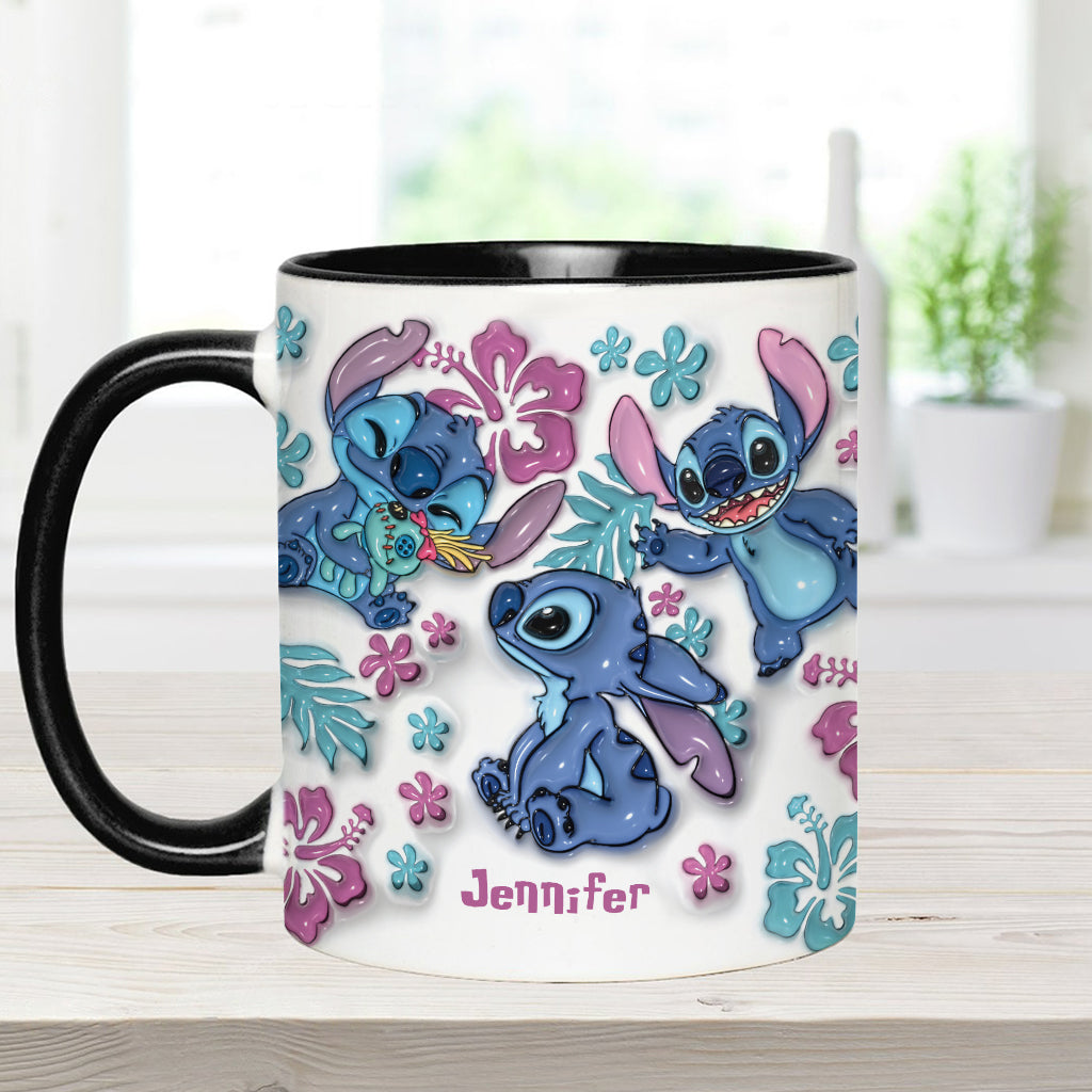 Personalized Accent Mug with Blue Rim Cute Character Design Gift for Mom Accent Mug GradoCreations