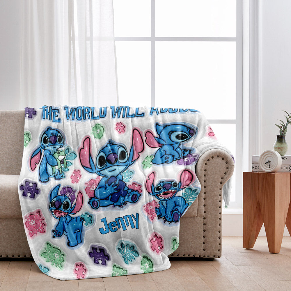 Personalized Autism Awareness Plush Blanket Custom Name Gift Blanket GradoCreations