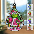 Personalized Grinchy Green Santa Suncatcher Ornament Gift Window Hanging Suncatcher Ornament GradoCreations