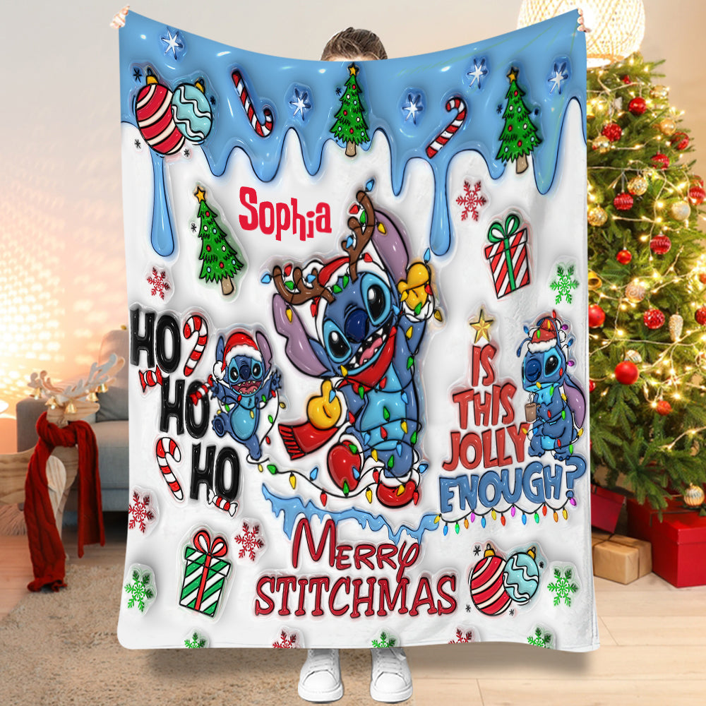 Personalized Merry Stichmas Ohana Blanket Custom Name Gift Blanket GradoCreations