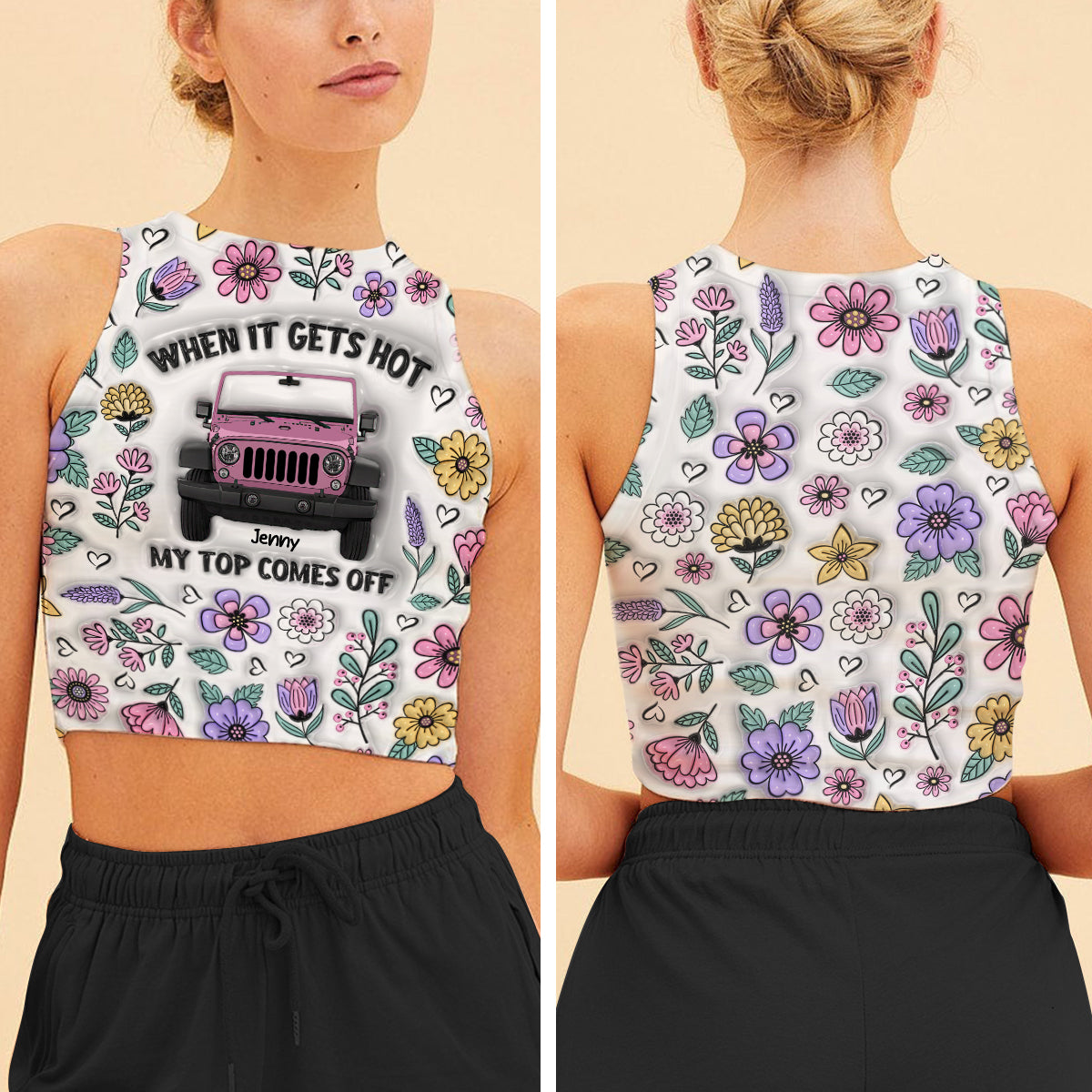 Personalized Floral Print Crop Tank Top Custom Name Gift Crop Tank Top GradoCreations