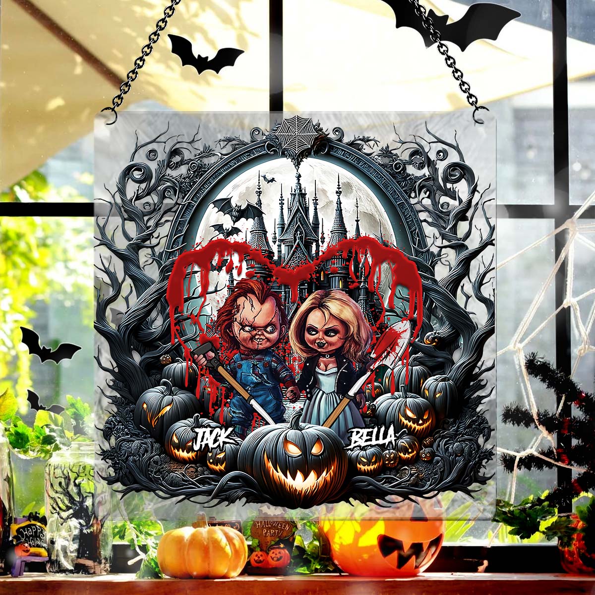 Personalized Halloween Suncatcher Ornament Custom Name Gift Window Hanging Suncatcher Ornament GradoCreations