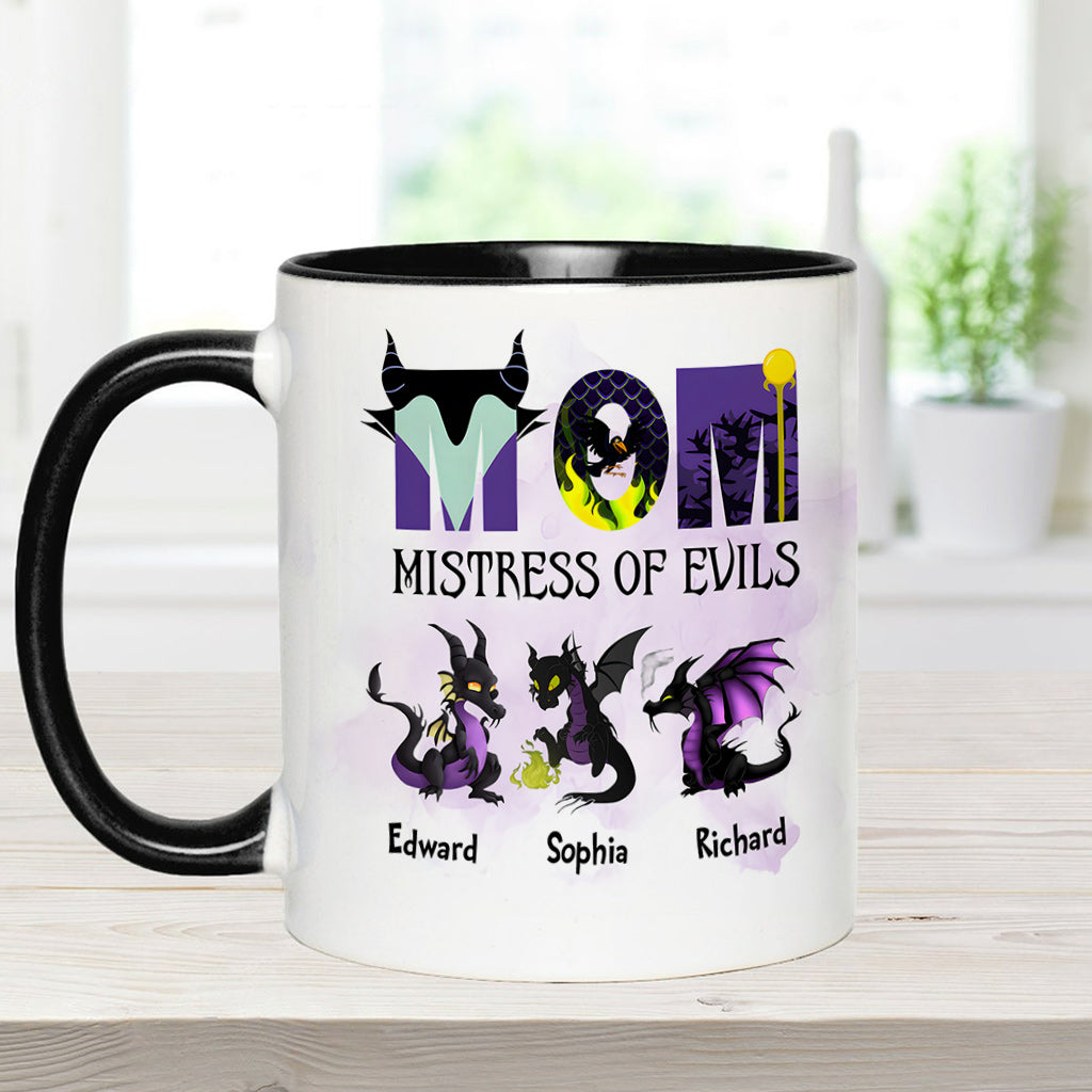 Personalized Two-Tone Accent Mug with 'Mistress of Evils' Design for Mom Accent Mug GradoCreations