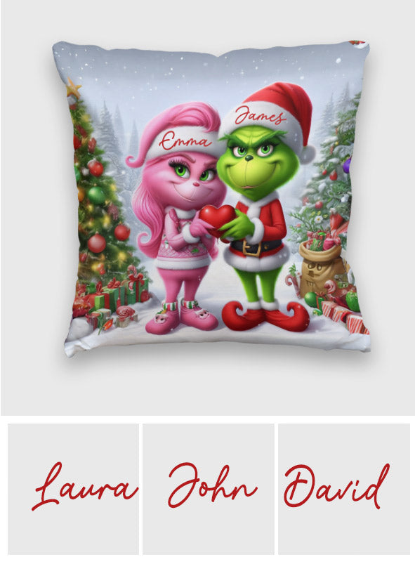 Personalized Grinchmas Throw Pillow Custom Names Gift for Christmas Throw Pillow GradoCreations