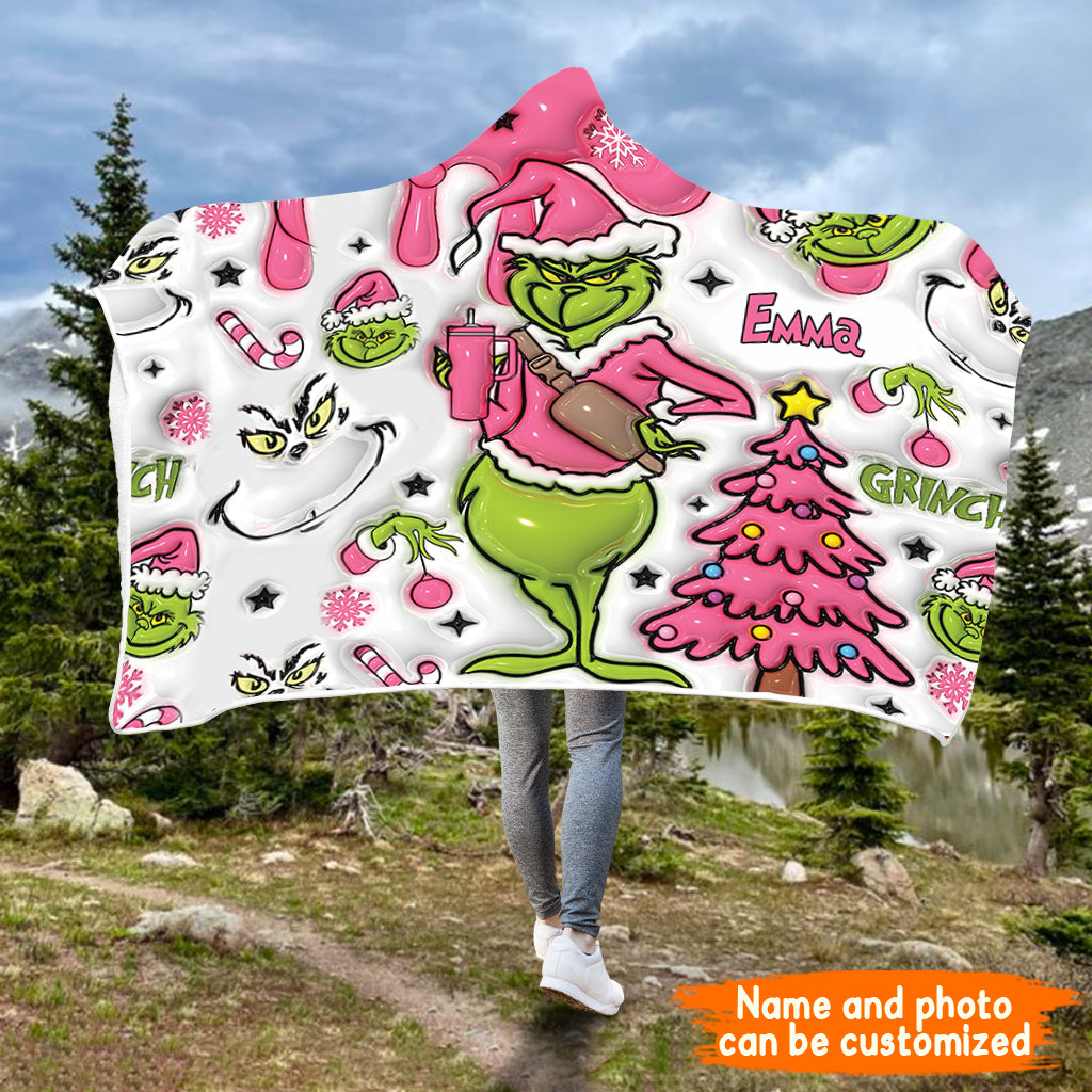 Personalized Grinch Christmas Hooded Blanket Gift for Kids Hooded Blanket GradoCreations