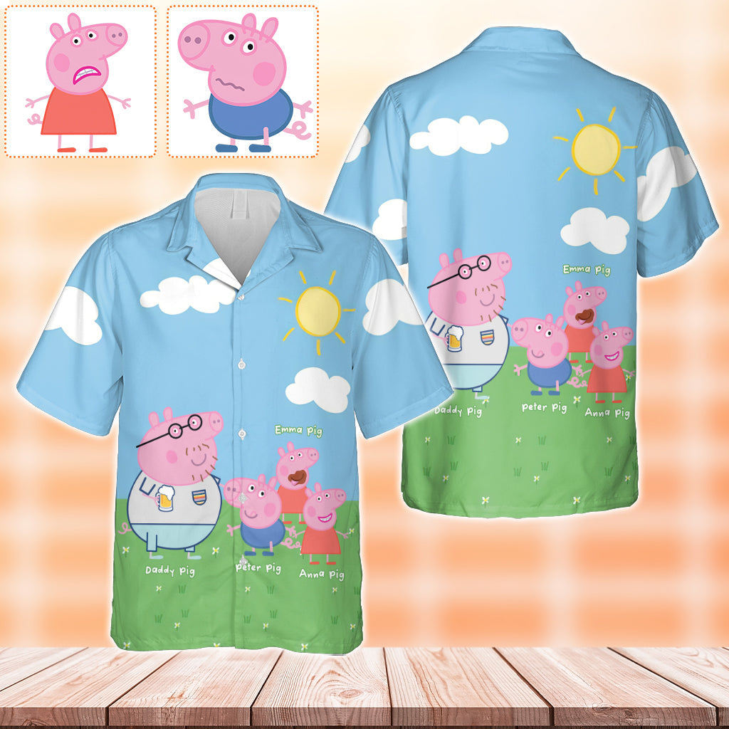 Personalized Daddy Pig Hawaiian Shirt for Dad | Summer Gift Hawaiian Shirt GradoCreations