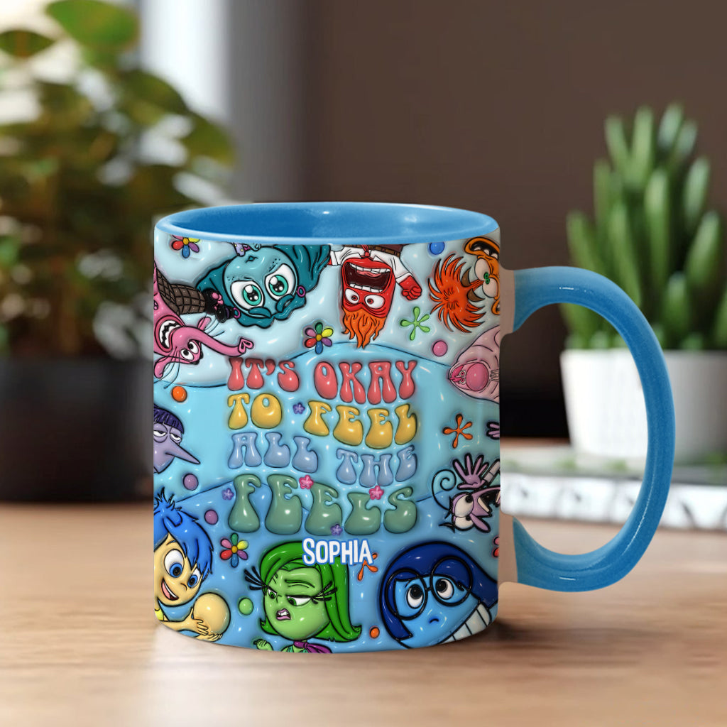 Personalized Ceramic Accent Mug 'It's Okay To Feel All The Feels' Gift for Kids Accent Mug GradoCreations