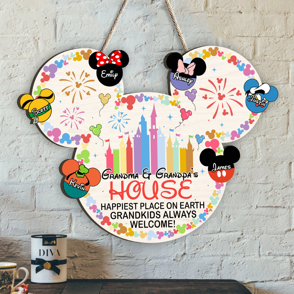 Personalized Mickey Mouse Shaped Wood Sign for Grandkids Welcome Home Decor Wood Sign GradoCreations