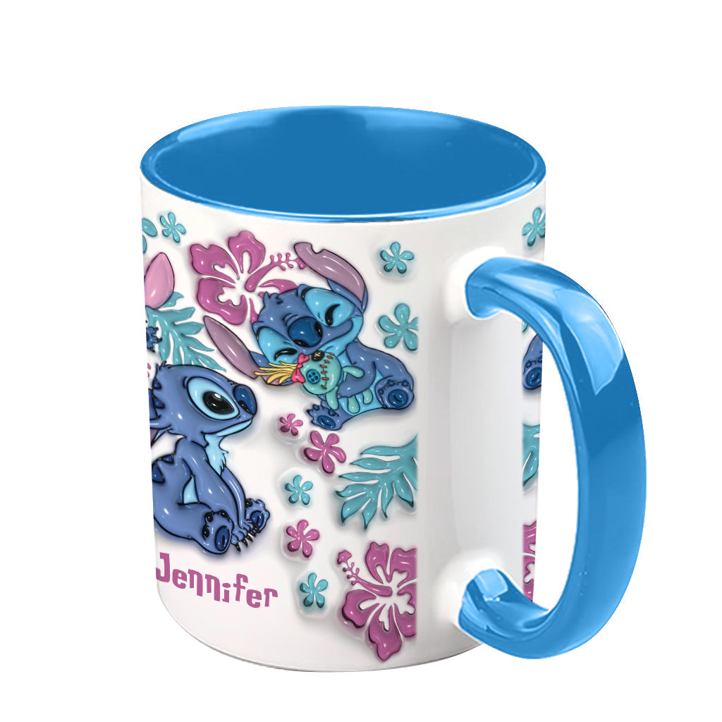 Personalized Accent Mug with Blue Rim Cute Character Design Gift for Mom Accent Mug GradoCreations