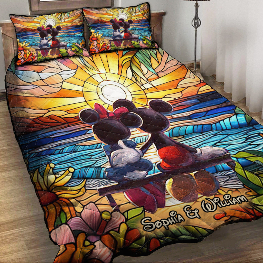 Personalized Romantic Sunset Quilt Set for Couples - Wedding, Anniversary Gift Quilt Set GradoCreations