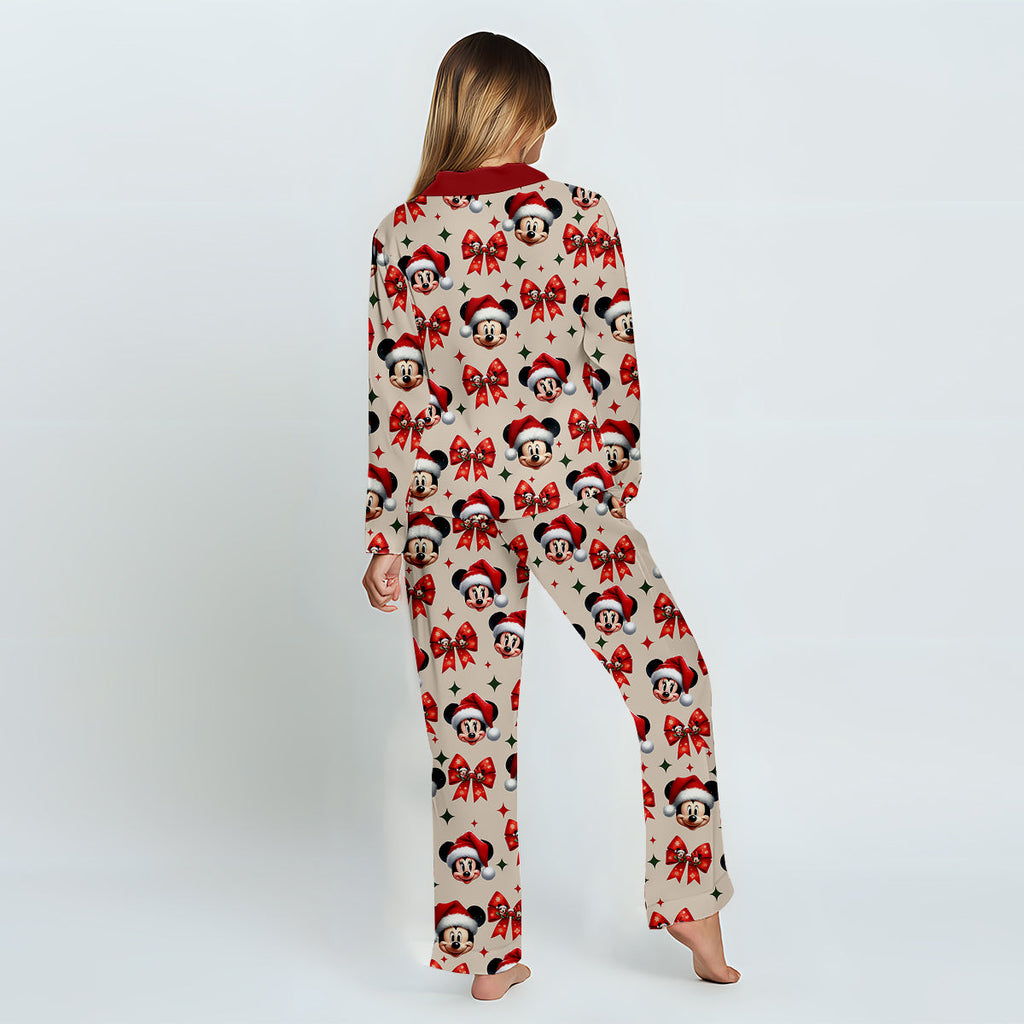 Personalized Cute Mouse Christmas Pajamas Button Down Set Button Down Pajamas GradoCreations