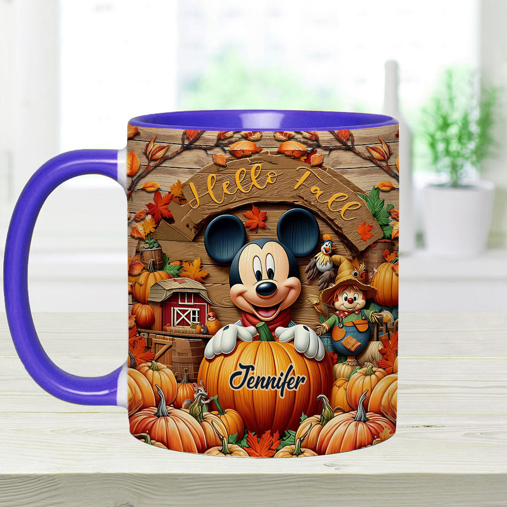 Personalized Hello Fall Accent Mug Custom Name Gift Idea Accent Mug GradoCreations
