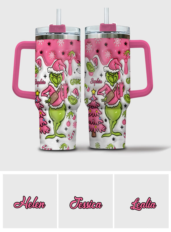 Personalized Grinch Christmas Tumbler with Handle Custom Name Gift Tumbler With Handle GradoCreations