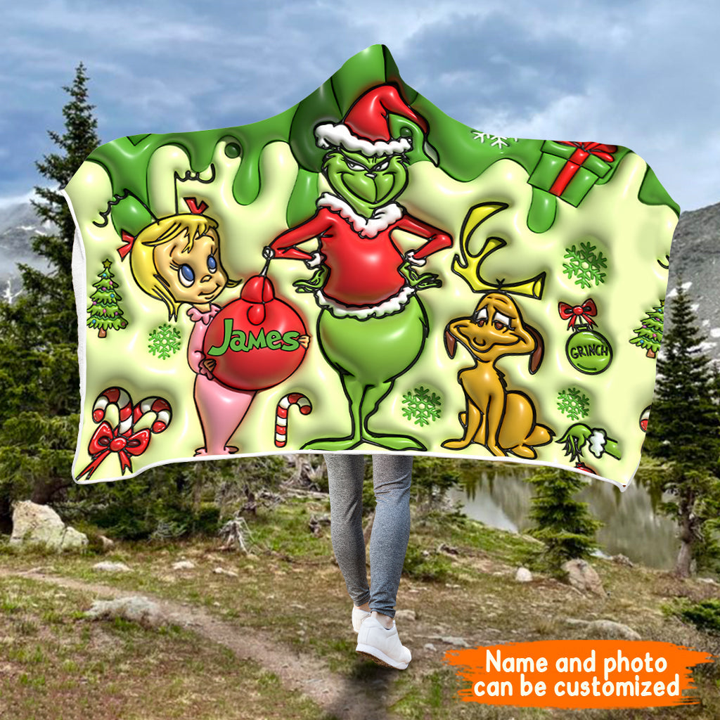 Personalized Grinch Hooded Blanket Unique Christmas Gift Hooded Blanket GradoCreations