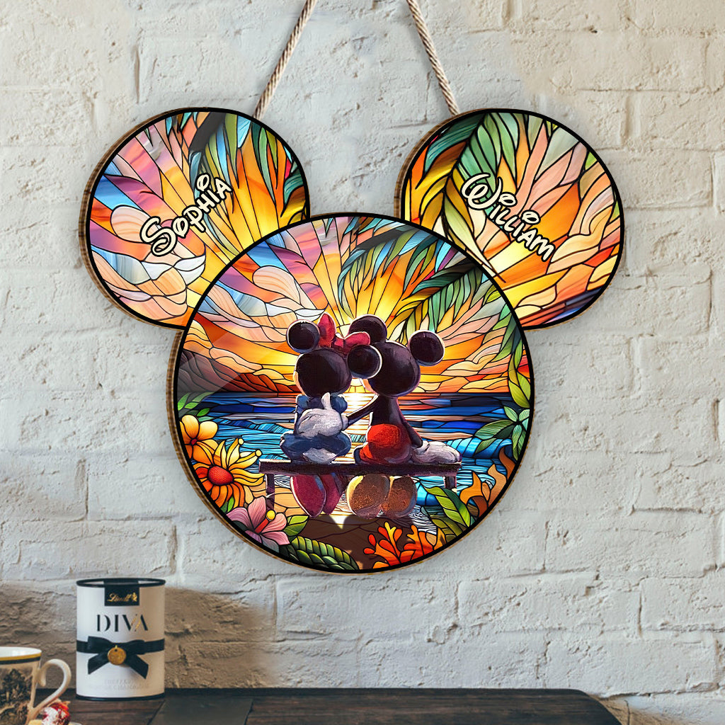 Personalized Mickey Mouse Shaped Wood Sign Custom Name Gift for Couples Wood Sign GradoCreations