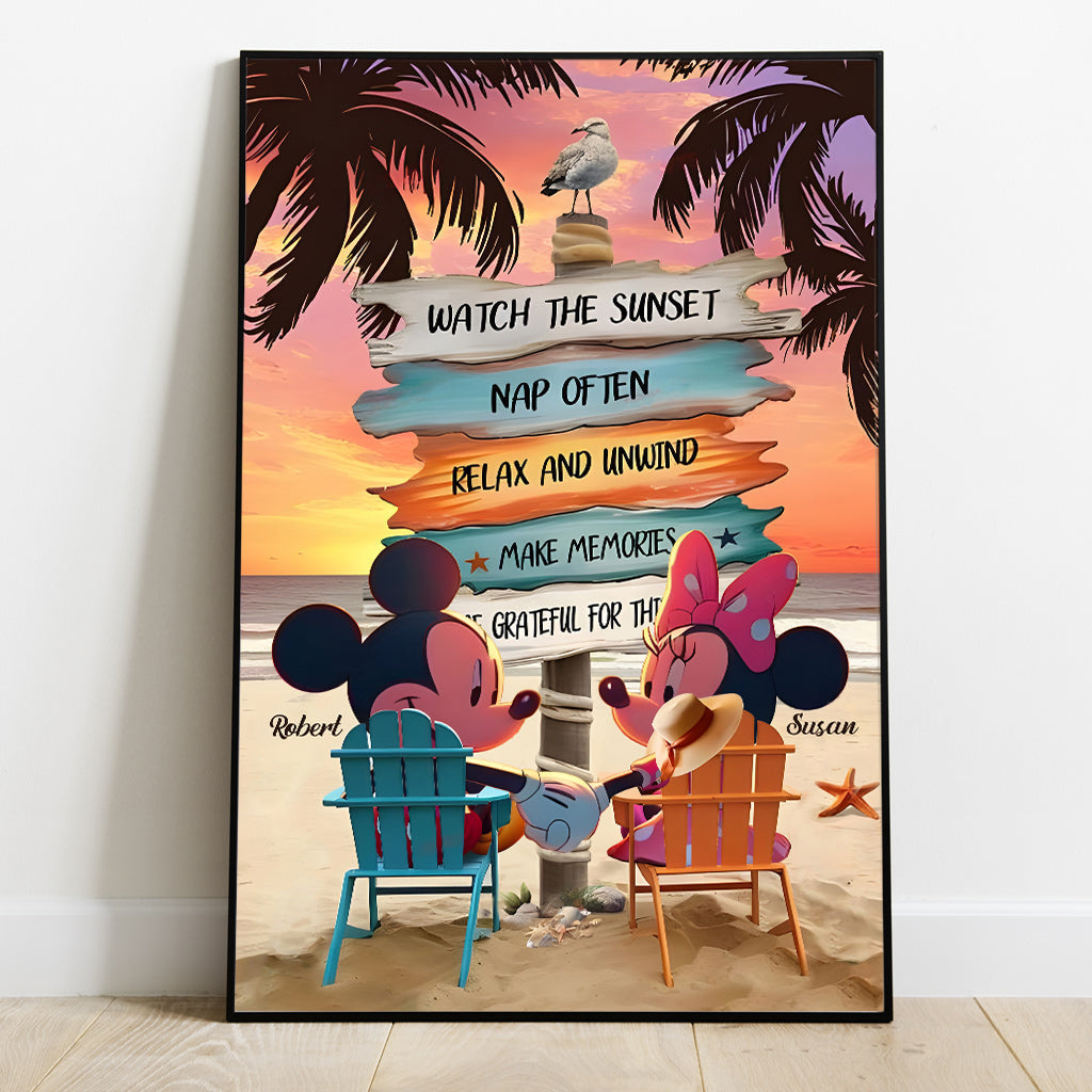 Personalized Mouse Ears Couple Canvas Sunset Beach Art Canvas And Poster GradoCreations
