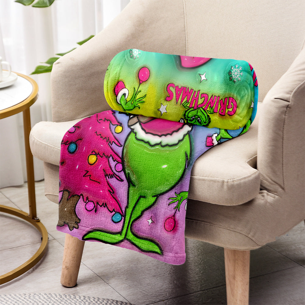 Personalized Grinch Christmas Blanket Custom Name Gift Blanket GradoCreations