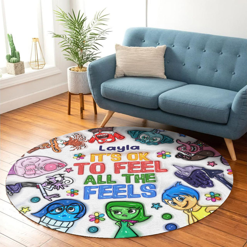 Personalized Round Rug 'It's Ok To Feel All The Feels' Unique Gift for Kids Round Rug GradoCreations