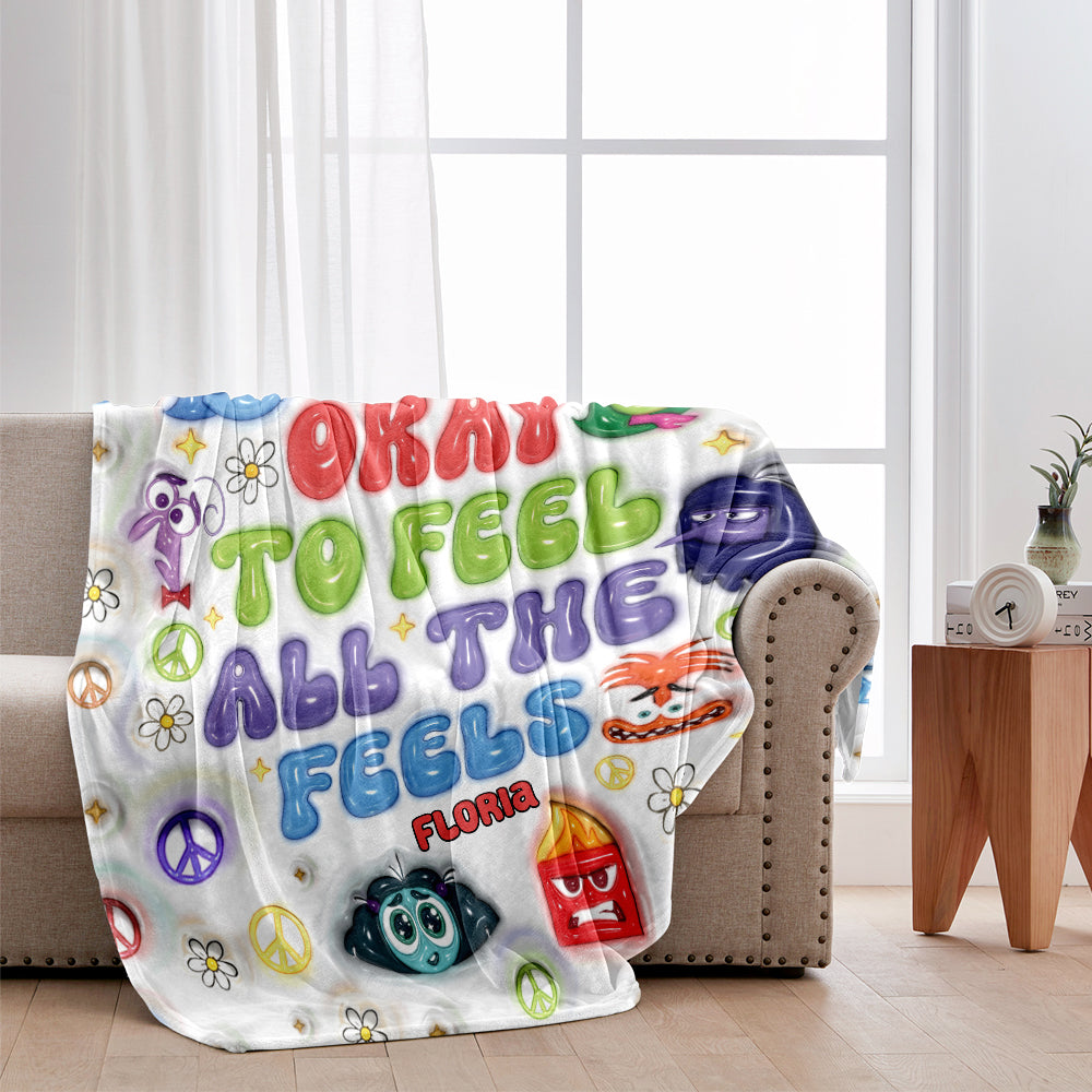 Personalized Flannel Blanket 'It's Okay To Feel All The Feels' Gift for Birthday Graduation Blanket GradoCreations