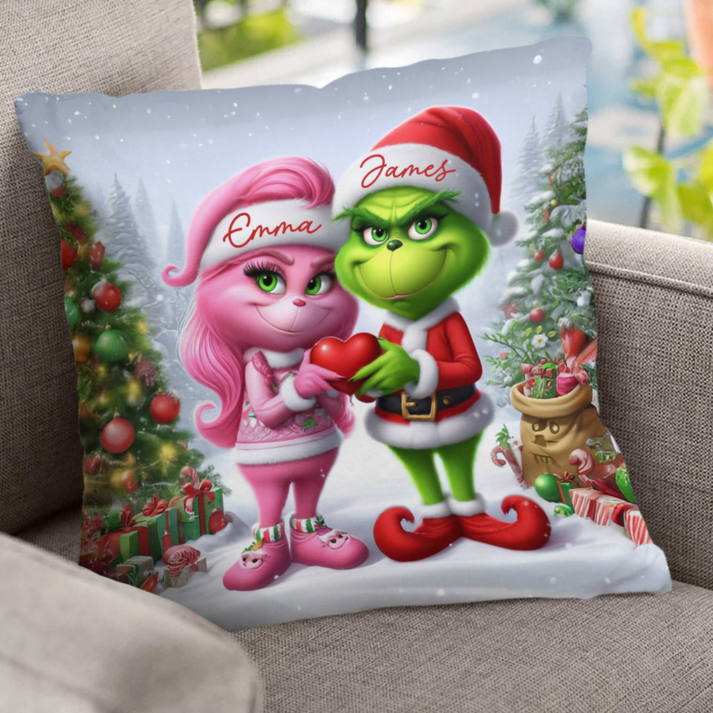 Personalized Grinchmas Throw Pillow Custom Names Gift for Christmas Throw Pillow GradoCreations