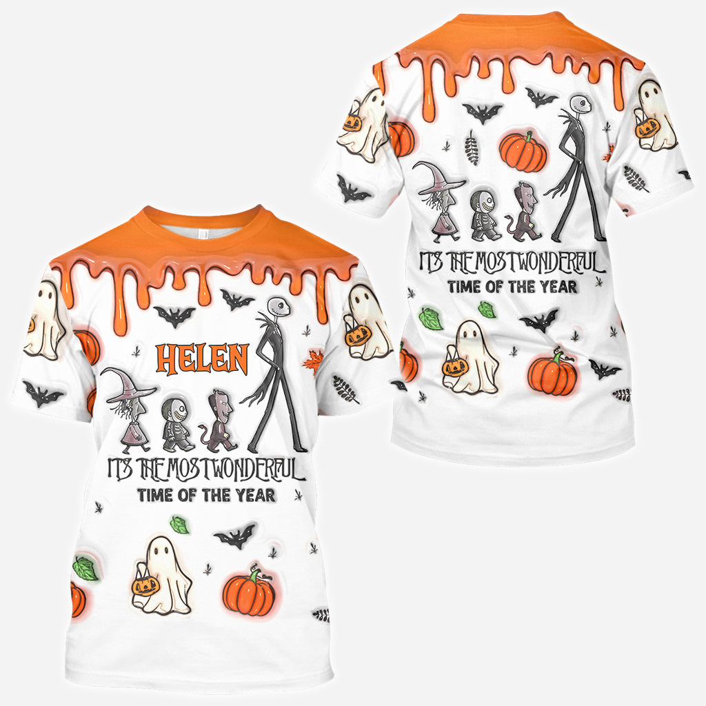 Personalized Autumn Skeleton All Over Shirt Custom Name Halloween Gift All Over Shirt GradoCreations