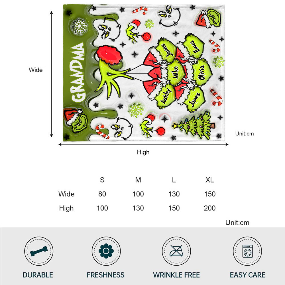 Personalized Christmas Blanket with Snowflakes & Grinch Design for Grandma Blanket GradoCreations