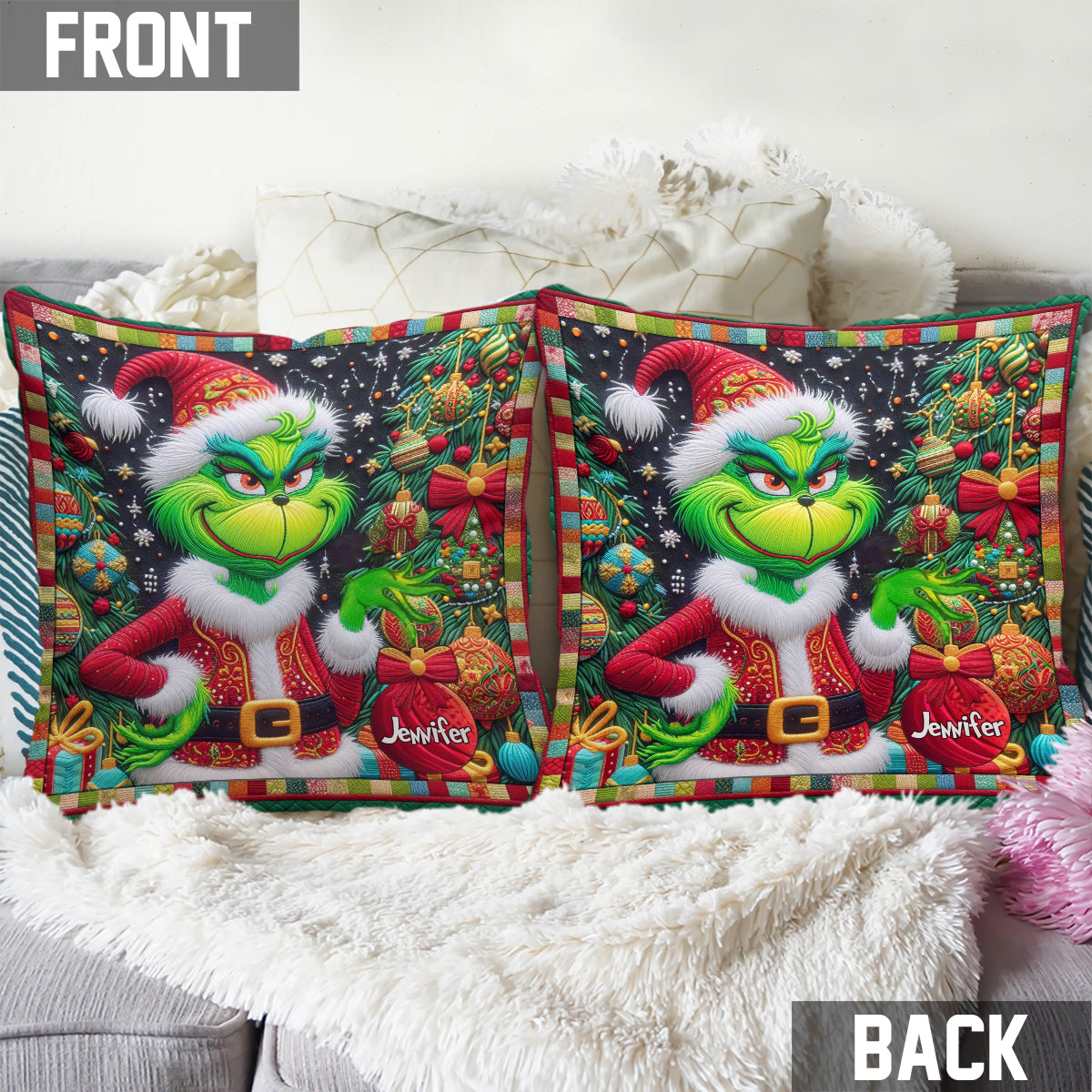 Personalized Grinchmas Throw Pillow Christmas Gift for Kids Throw Pillow GradoCreations