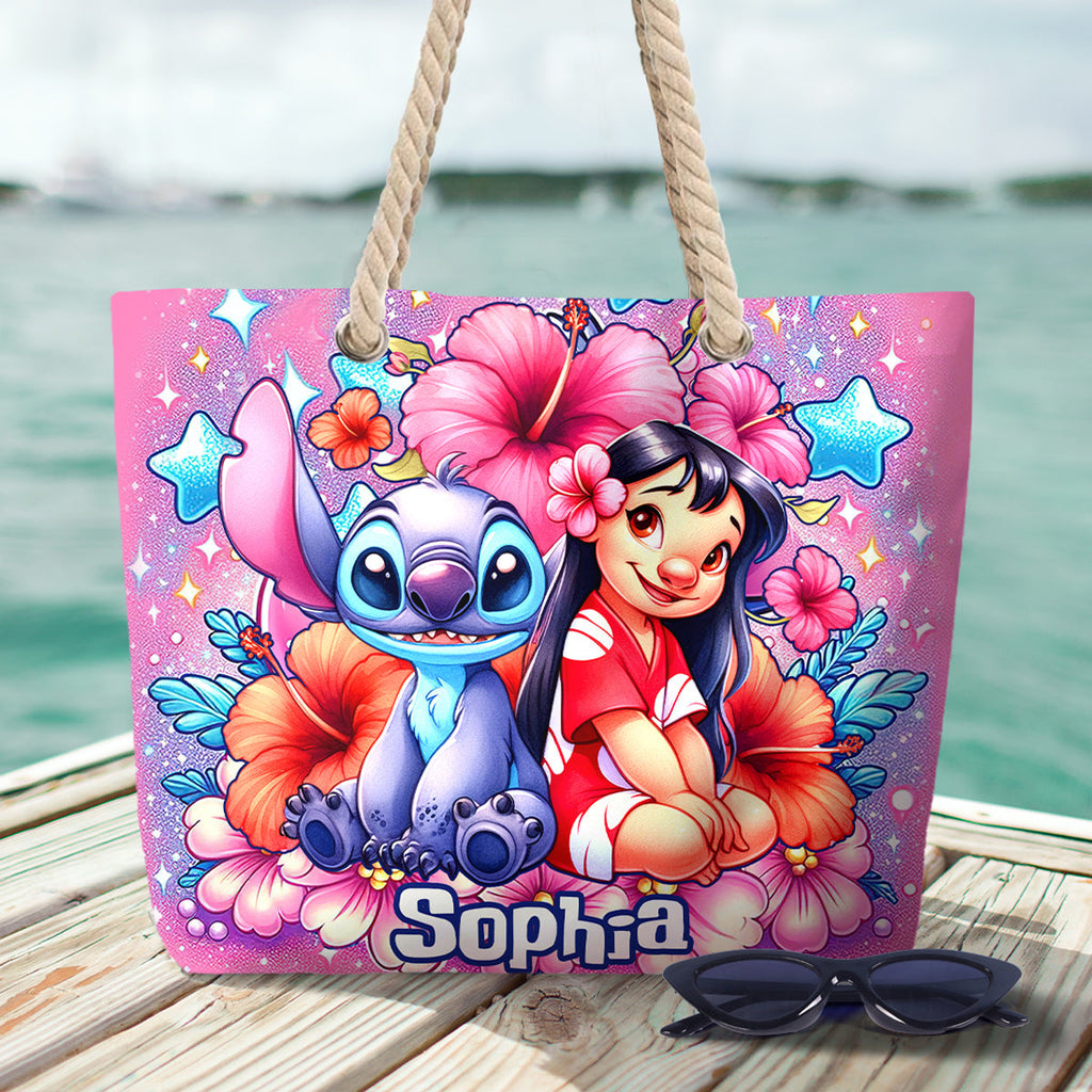 Personalized Cute Bubble Flowers Beach Bag Custom Name for Summer Beach Bag GradoCreations